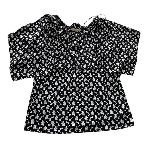 Michael Kors Floral Black and White Ruffled Cold Sleeve Blouse - Picture 3 of 9